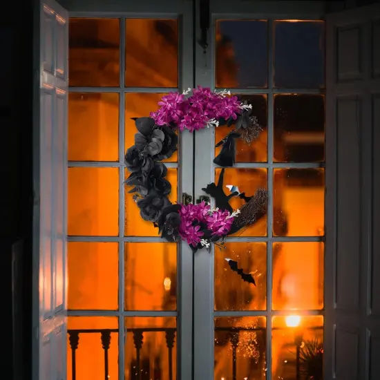 Halloween Wreath Black Moon Wreath with Black Cat {4}