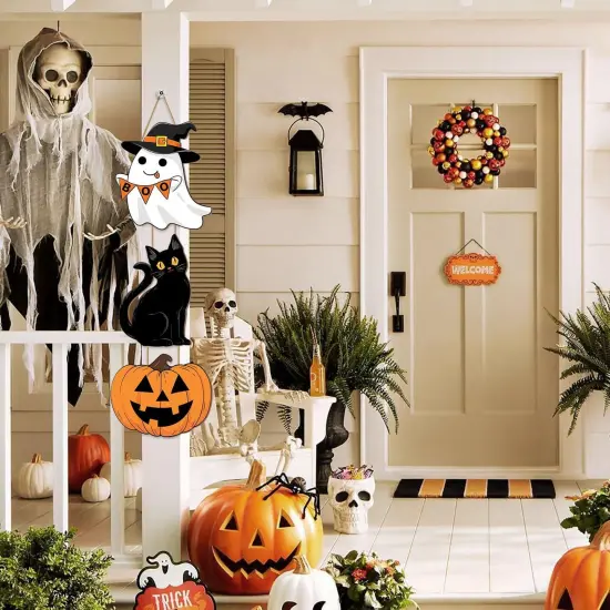 Halloween Ghost Black Cat Pumpkin Door Hanging Sign Decorations {6}