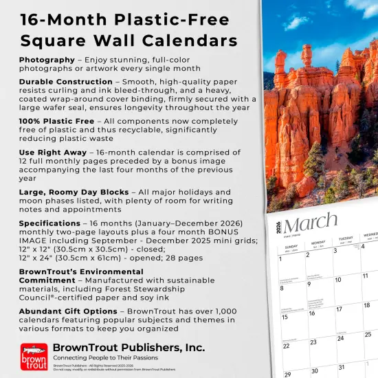Utah Wild & Scenic | 2026 12 x 24 Inch (Hanging) Monthly Square Wall Calendar | Plastic-Free {6}