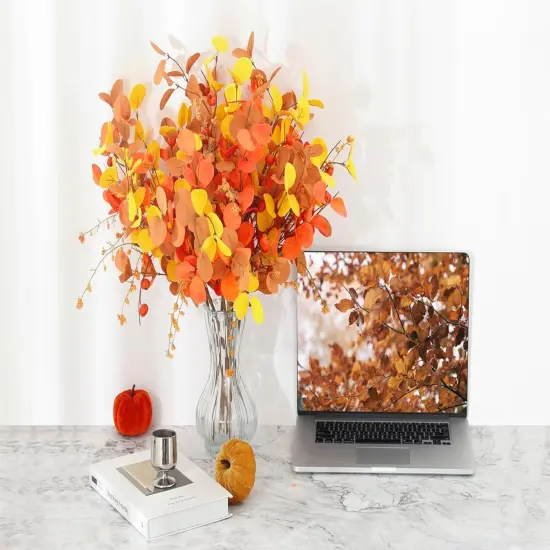 6 Pcs Fall Stems Eucalyptus Artificial Leaves {3}