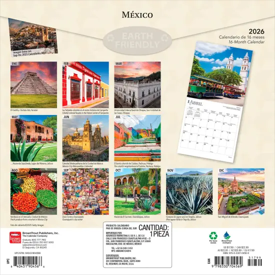 Mexico | 2026 12 x 24 Inch (Hanging) Monthly Square Wall Calendar | English/Spanish Bilingual | Plastic-Free {2}