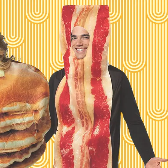 Pancake and Bacon Slice Couples Costume Set Breakfast Food Tunics Funny Halloween Party Outfit {4}