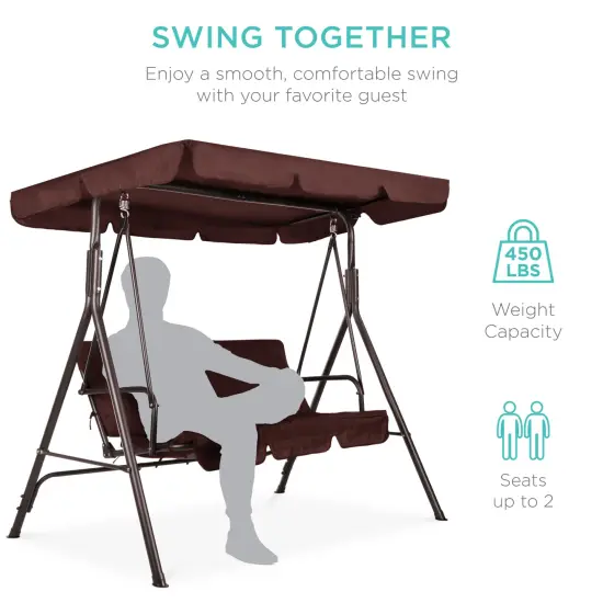 Best Choice Products 2-Person Outdoor Large Convertible Canopy Swing Glider Lounge Chair w/ Removable Cushions Brown {2}