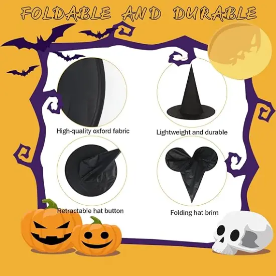 12 Pcs Halloween Witch Hats with 120 Pcs Bat Wall Stickers {3}
