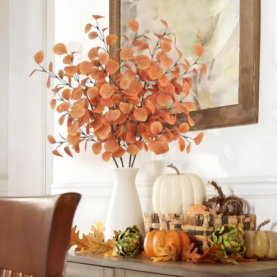 4Pcs Artificial Eucalyptus Leaves Stems - Fall {5}