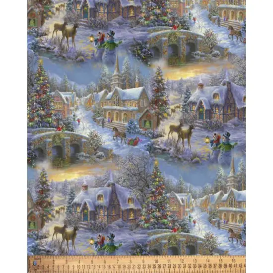 Christmas Holiday Town Digital Print Cotton Fabric | By the Yard | Sewing and Crafting | 44 inches wide {1}