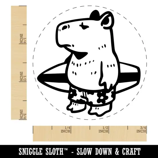Cartoon Capybara With Surfboard and Swim Shorts Self-Inking Rubber Stamp Fuchsia {1}