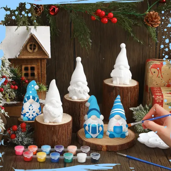 6 Sets Winter Gnome Paint Your Own Ceramic Statues Ready to Paint Winter Gnome Figurines {4}