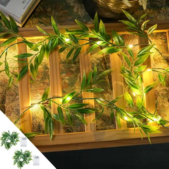 2 Pack 6ft Fairy Lights with Green Leaf Christmas Garland {1}