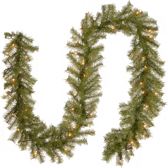 9 Feet -Pre-Lit Artificial Christmas Garland, Green, Norwood Fir, White Lights {1}