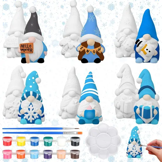6 Sets Winter Gnome Paint Your Own Ceramic Statues Ready to Paint Winter Gnome Figurines {6}