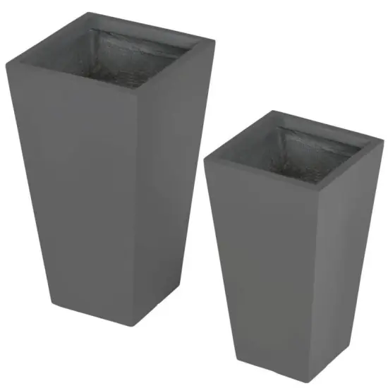 Magnesium Oxide Stackable Outdoor Planter Set of 2 with Drainage Holes Grey {6}