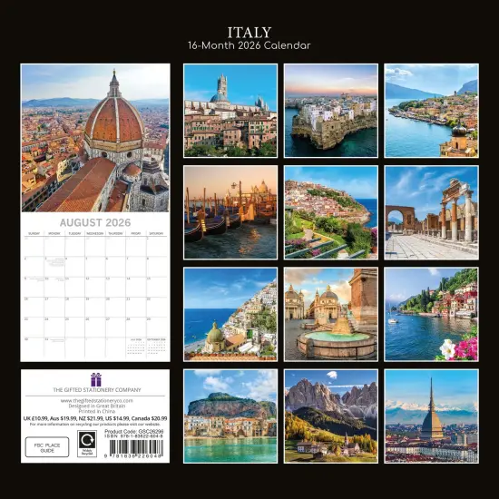 The Gifted Stationary 2026 Square Wall Calendar, Italy, 16-Month Passport Collection Theme Hanging Calendar with 180 Reminder Stickers, Month Planner for Home, or Creative Spaces, 12x12 In Multicolor {4}