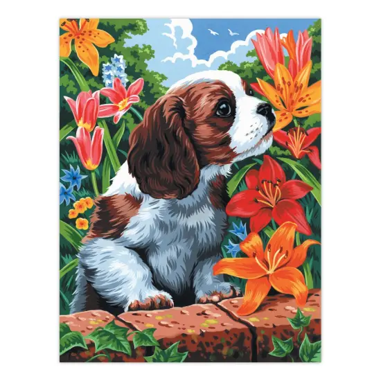 PCS7 | Painting by numbers&trade; 10pc 9" x 12" Puppy & Flowers Canvas Painting Project {2}