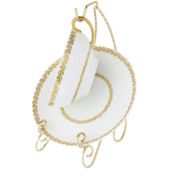 Bard's Scroll Twisted Gold-toned Cup and Saucer Stand, 7" H x 2.5" W x 4.25" D {4}