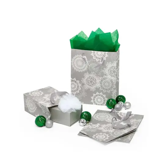 Light Silver Sparkle Snowflakes Shopping Bag 10 1/4" x 4 3/4 x 12 5/8" {3}