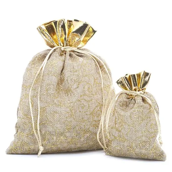 Gold Florentine Jute Fabric Bag 8'' x 10" for Elegant Packaging {2}