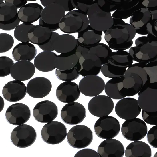 John Bead 12mm (SS50) Round Acrylic Flat Back Rhinestones, 400pcs Black {1}