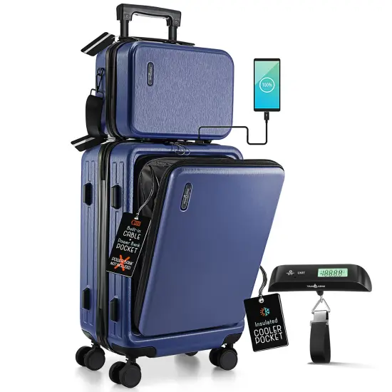 TravelArim 20 Inch Carry On Luggage with Luggage Scale Navy {1}