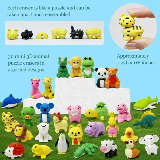 Wrapables Mini Animal Eraser Pets, 3D Puzzle Erasers for Party Favors, Goodie Bags, Easter Egg Fillers (Set of 30) {2}