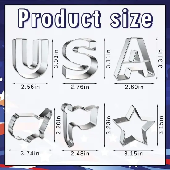 6-Piece Patriotic Metal Cookie Cutter Set - USA, Flag & Map {3}