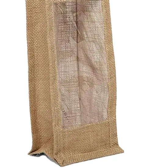 Jute Wine Bag with Window 4.75" x 3.94" x 13.75" Elegant and Functional {6}