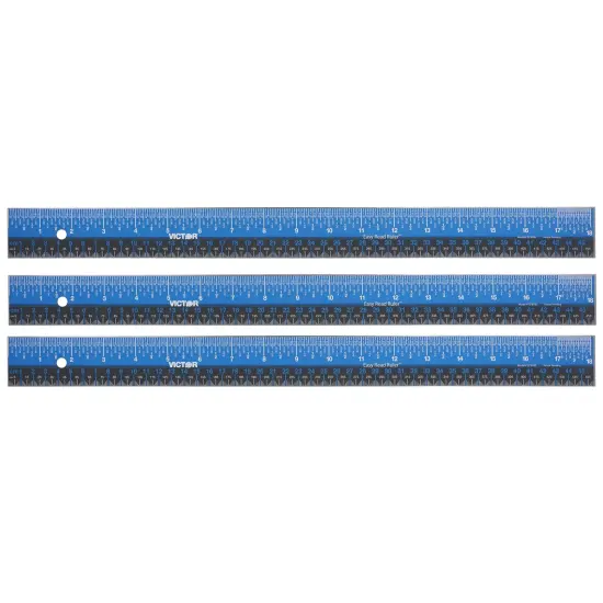 Easy Read&trade; Ruler, Stainless Steel, Blue/Black, 18", Pack of 3 {1}