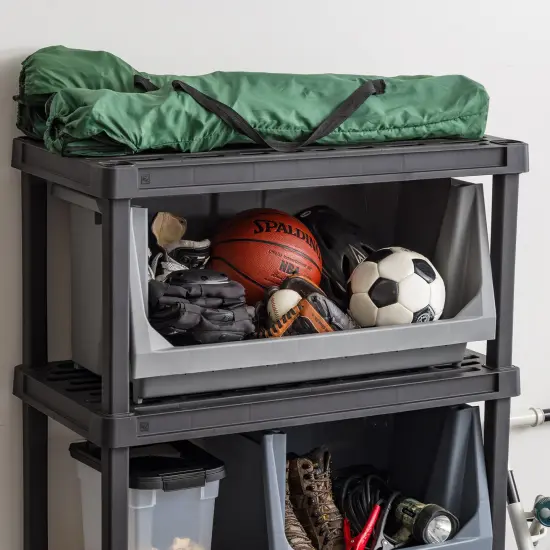 IRIS USA Medium Stackable Storage Bins Open Front, Heavy Duty Garage Organization, Gray - 1 Pack {3}