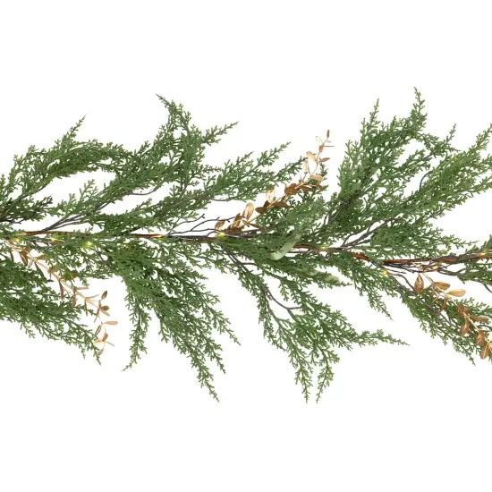 Northlight Real Touch&trade; Pre-Lit Cedar Pine Artificial Christmas Garland - 10' - Warm White LED Green {5}