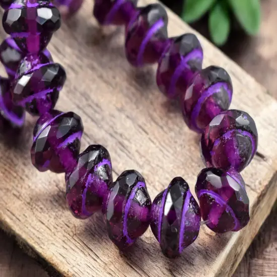 Purple Washed Etched Grape Saturn Beads - Choose Your Size {3}