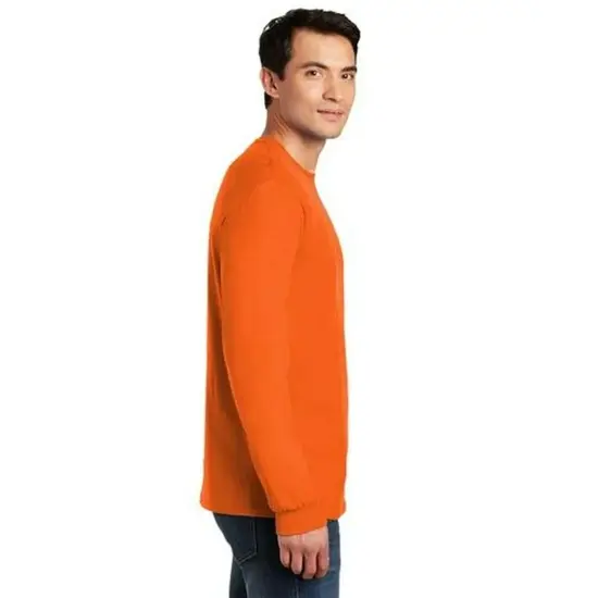 Gildan Heavy 100% Cotton Crewneck Long Sleeve T-Shirt Safety Orange {5}