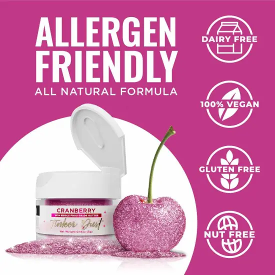 Bakell - Cranberry Tinker Dust Edible Glitter (5g, 1x Jar) for Food, Desserts, and Beverages! {5}