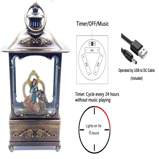 10" Water Snow Globe Nativity - Vintage Lantern Christmas Decoration {2}