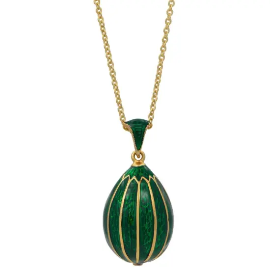 Green Enamel Striped Royal Egg Pendant Necklace {1}