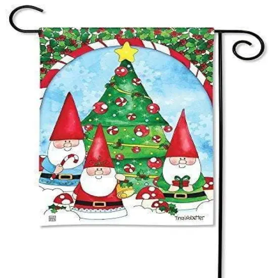 Christmas Gnomes Trim the Tree Garden Flag 2 Sided {1}