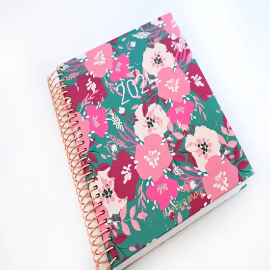 2025 Planner - Horizontal Layout, Spiral Bound - "Teal & Pink Floral" (#105) {2}