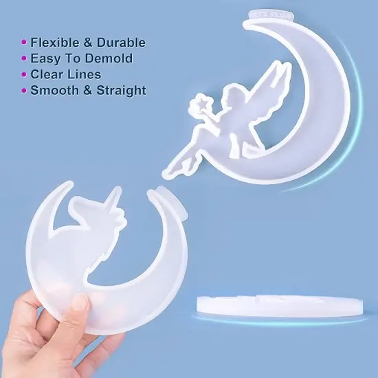 LET'S RESIN Resin Molds, Crescents Moon Molds, Epoxy Molds, Silicone Molds for Epoxy Resin, Wolf with Moon, Cat with Moon, Unicorn with Moon {3}