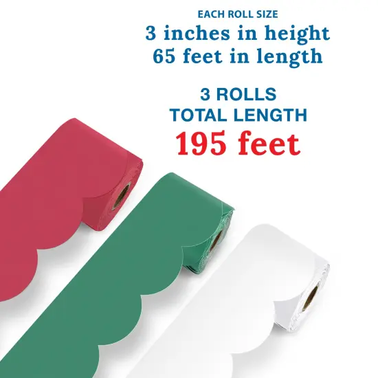 Carson Dellosa 195Ft Merry & Bright Bulletin Board Borders, 3Pack Scalloped Red, White, Green Bulletin Board Border, Bulletin Board, Winter D&eacute;cor, Christmas Bulletin Board Decorations, Classroom D&eacute;cor {2}