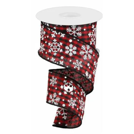 2.5" Snowflake Ribbon: Black & Red (10 Yards) {1}