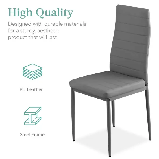 Best Choice Products 5-Piece Kitchen Dining Table Set w/ Glass Tabletop, 4 Faux Leather Chairs Gray {3}