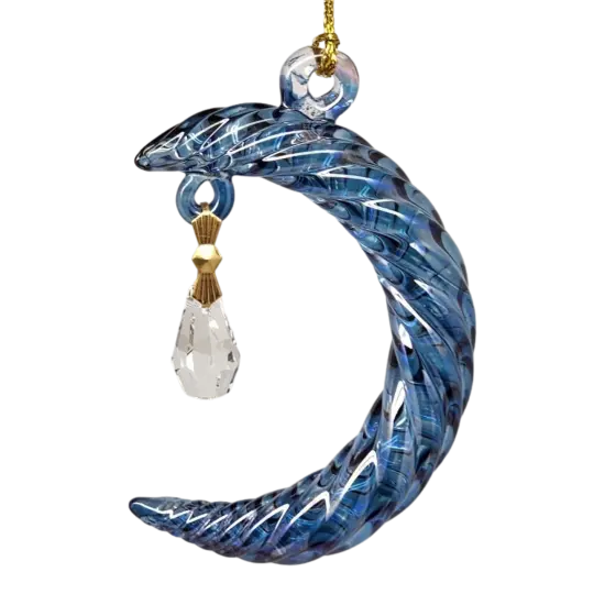 Small Crescent Moon Glass Ornament - Blue {5}