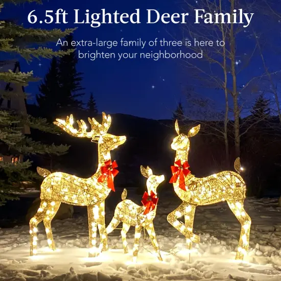 Best Choice Products 6.5ft 3-Piece Lighted Christmas Deer Set Outdoor Yard Decoration with 385 LED Lights, Stakes Gold {2}