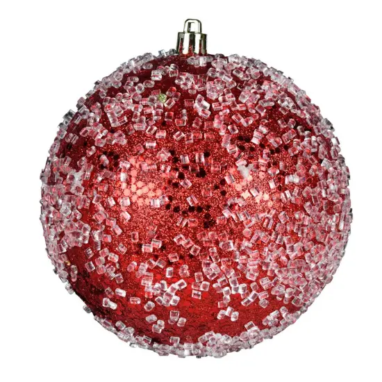 4" Red Glitter Hail Ball Ornament {3}