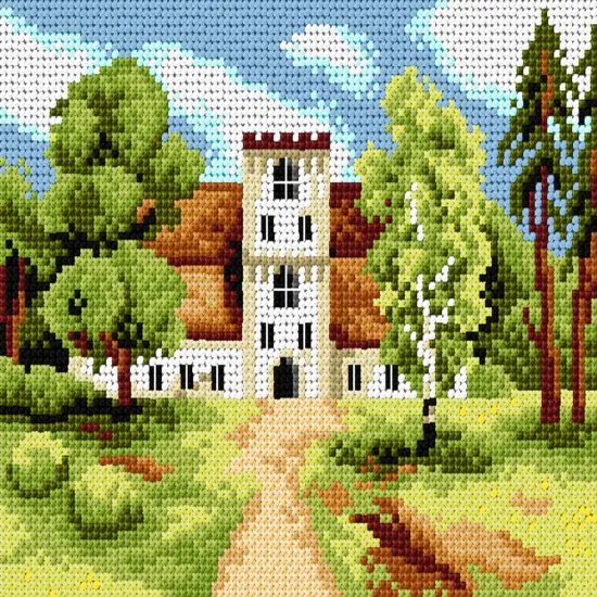 Needlepoint canvas for halfstitch without yarn Manor House in the Park 3566F {1}