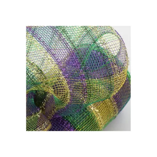 10" Poly Deco Tinsel Mesh Ribbon: Mardi Gras Check (10 Yards) {3}