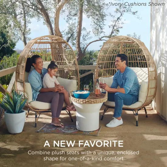 Best Choice Products Wicker Egg Chair Oversized Indoor Outdoor Patio Lounger w/ Steel Frame, 440lb Capacity Black {6}