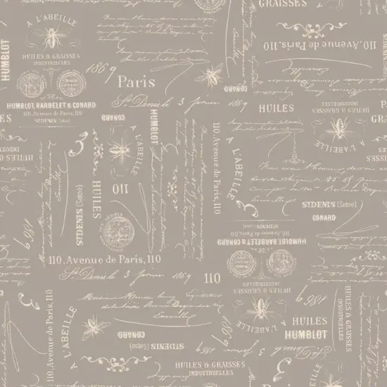 Grey Charcoal Bee Script Cotton Wideback Fabric per yard {1}