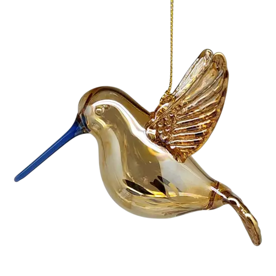 Gold Etched Glass Hummingbird Ornament - Golden {1}
