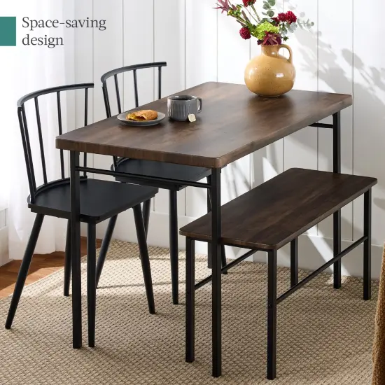 Best Choice Products 4-Piece Dining Kitchen Table Set w/ 2 Spindle-Back Chairs, Bench Dark Brown {5}