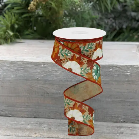 1.5" Pumpkin Foliage Ribbon: Light Tan (10 Yards) {4}
